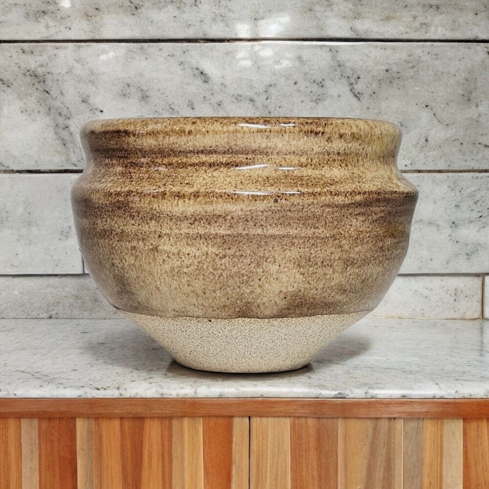 Studio Art Pottery Vase Rustic Western Glazed Tan Home Decor Hand made Signed